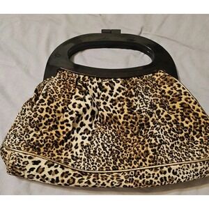 Vintage BRACIANO Animal Print Bag w/ Plastic Wooden Like Handles Y2K